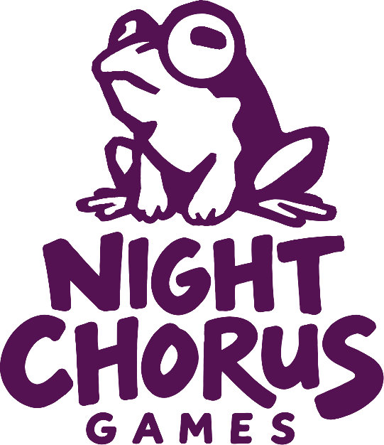 Night Chorus Games: a spring peeper above the studio name